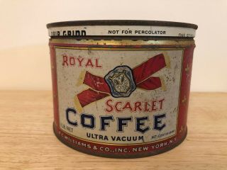 Rare Antique Tin Litho Can Royal Scarlet Brand Coffee 1lb Advertising Can