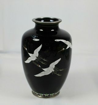 A Fine Japanese Cloisonne Cranes Vase Meiji