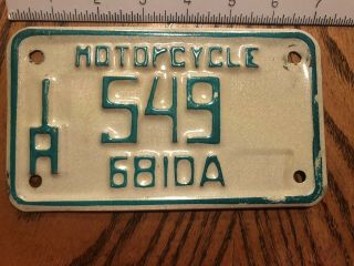 Rare 1968 Idaho Motorcycle License Plate Vintage Mc Antique Ida Indian