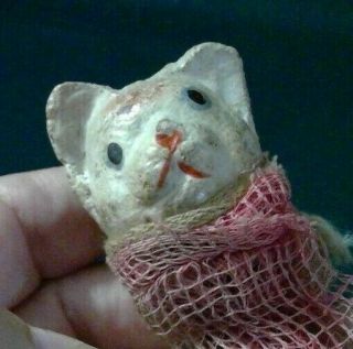 Antique Vintage German Christmas Ornament Cat In Pink Stocking Composition 6 "