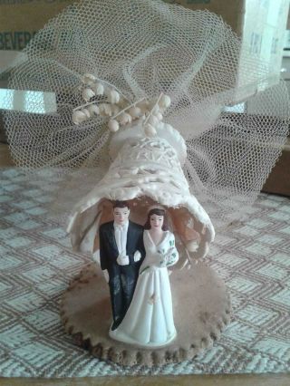 Vintage 1956 Bride & Groom Wedding Cake Topper Bell