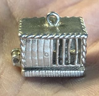 Rare Vintage Silver Charm Bracelet Opening Charm - Animal Hutch/cage With Rabbit