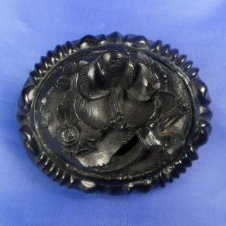 Stunning Antique Whitby Jet Flowers Cameo Brooch