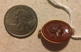 Antique Victorian Brooch Hand Carved Carnelian Cameo Lady