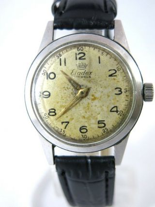 Vintage Rare Eladex Watch Wwii Fluva Movement Swiss Made Wristwatch 17 
