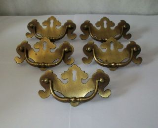 5 Vintage Large Solid Brass Drawer Pull Handle W/ Faux Key Hole 4 3/4 " Hardware