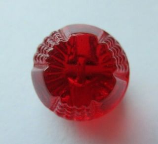 Gorgeous Antique Vtg Molded Ruby Red Depression Glass Button W/ Pattern (p)