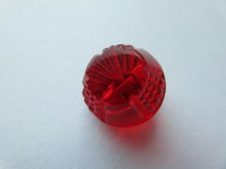 Gorgeous Antique Vtg Molded Ruby Red Depression GLASS BUTTON w/ Pattern (P) 2