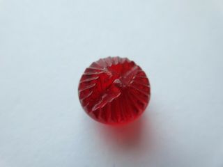 Gorgeous Antique Vtg Molded Ruby Red Depression GLASS BUTTON w/ Pattern (P) 3