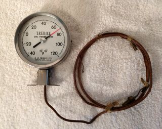 Rare Vintage H.  O.  Trerice Detroit Mi Dial Thermometer Gauge - 40° - 120°