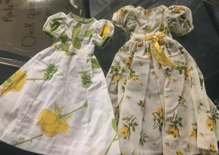 Two Vintage Handmade Floral Doll Dresses Fits 16” Doll