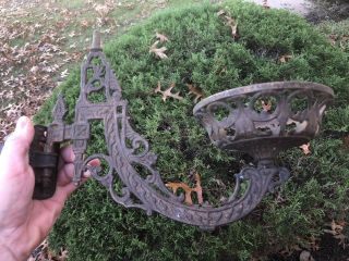 Antique 1881 Ornate Cast Iron Wall Bracket For Oil Lamp Lamp