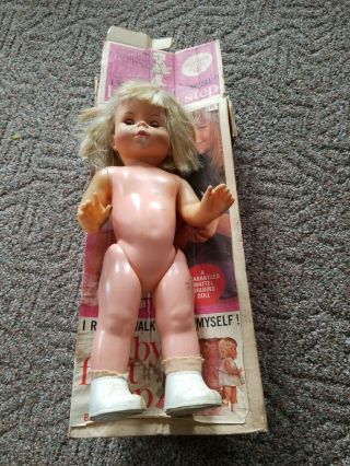 Vintage Mattel Baby First Step Doll W/ Box,  1965,  18” Tall,  Rough Cond.  Parts.