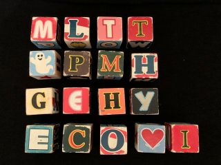 17 Vintage Wooden Picture Alphabet Abc Building Blocks Holiday Christmas Easter
