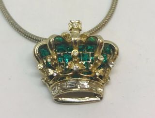 Rare Adolph Katz 1940 ' s Coro Craft Crown Necklace - Emerald Invisibly Set Stones 2