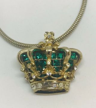 Rare Adolph Katz 1940 ' s Coro Craft Crown Necklace - Emerald Invisibly Set Stones 3