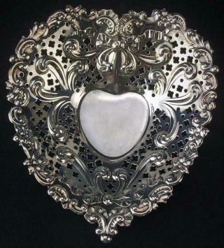3 1/4 " Gorham Sterling Silver 925 Heart Shape Pierced Floral Bow Candy Nut Dish