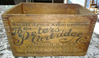 Peters Cartridge Co Wood Box Crate 12 Ga Paper Shotgun Shell Ammo Vtg Antique