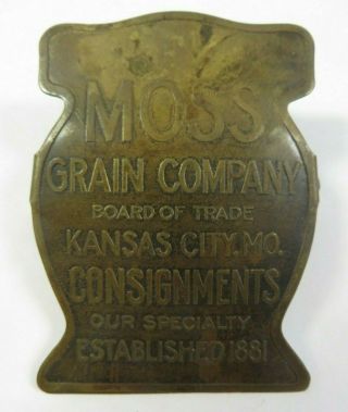 Antique Metal Paper Clip Moss Grain Co Board Trade Advertising Kansas City,  Mo