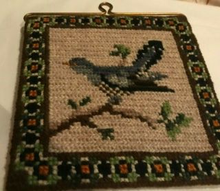 Swedish Vintage Embroidered Tapestry,  Blue Bird (2/3)