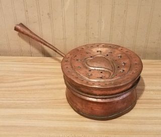 Antique Primitive Hand Forged Copper Pot Steamer Pan With Vented Hinged Lid