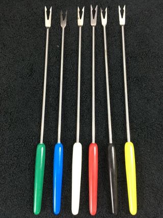 Vintage Fondue Forks Bakelite Set Of 6 Japan Assorted Colors Stainless Fork Mcm