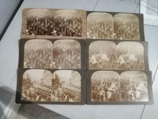 6 Rare Vintage Stereo View Cards - Funeral Of Queen Victoria