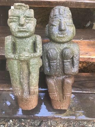 Rare - Two Large Pre - Columbian Statues Mesoamerican Stone Carvings Male & Female