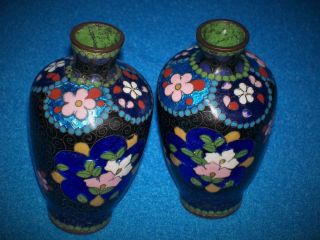 Pair Antique Japanese Cloisonne Vases Miniature Meiji C1880
