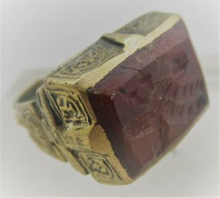 Late Medieval Islamic Gold Gilt Bronze Ring With Carnelian Intaglio