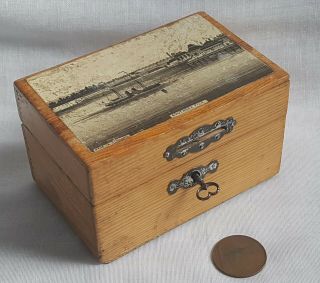 Fao Stuk50 Mauchline Ware Money Box Lock & Key - Southsea Pier & Paddle Steamer