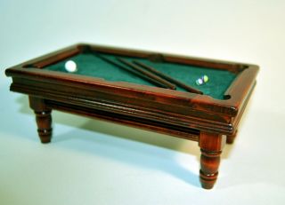 Vintage Doll House Pool Table With Balls And Cues 1:12 Scale