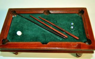 Vintage Doll House Pool Table with Balls and Cues 1:12 Scale 2
