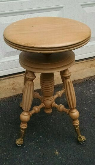 Vintage Antique Victorian Painted Wood Piano Stool With Claw And Ball Feet