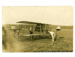 Rare Rppc Glenn Curtiss & Curtiss Aeroplane College Park,  Maryland C1910 - 11