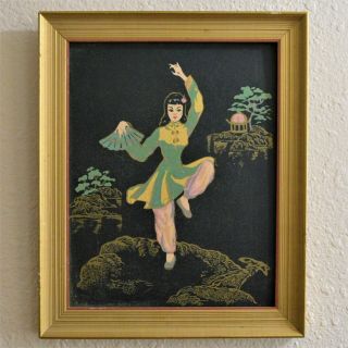 Vintage Old Rare Hindu Indian Woman Dancing Poise Oil Painting On Board Framed