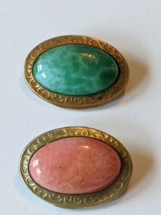 2 Antique Victorian Peking Glass Pins Brooches