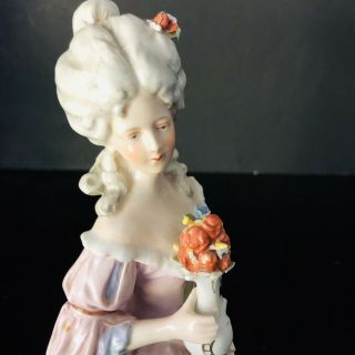Antique Vintage Bisque Porcelain Marie Antoinette Arms Away Half Doll 5in Tall