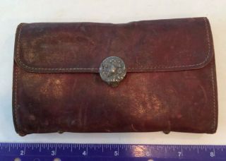 Vintage Fly Fishing Leather Wallet With A Few Flies