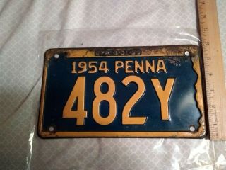 Antique 1954 Penna Pennsylvania Pa License Plate 482y .