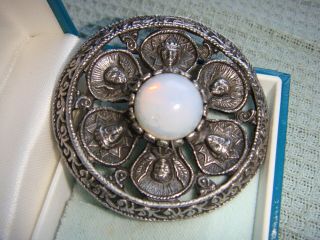 Rare Vintage Angels And Demons Brooch By Miracle With Central Opaline Stone