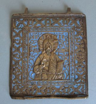 Very Rare Russian Orthodox Bronze Enamel Icon Xviii - Xix C