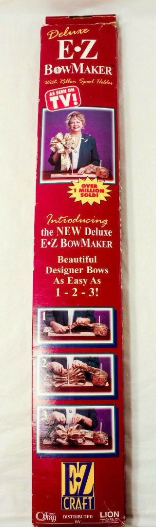 Deluxe E - Z Bow Maker Vintage Wooden Ribbon Spool Holder With Instructions