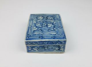 19th Chinese Porcelain Scholars Ink Seal Paste Box Etched Calligraphy Inside