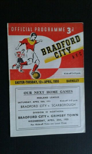 Bradford City V Barnsley 1954 - 55 With Rare Insert