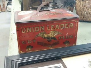 Antique Union Leader Cut Plug American Bald Eagle Tobacco Tin (lunch Pail Style)