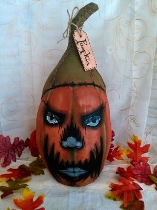 Primitive Folk Art Halloween Pumpkin Ooak Hand Painted