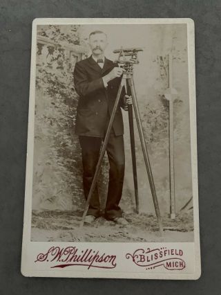 Surveyor Early Photograph With Surveying Transit Circa 1890