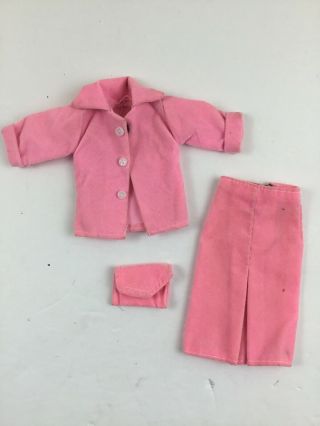Vintage BARBIE PINK VELVET Outfit Fashion Skirt Blazer And Purse 3