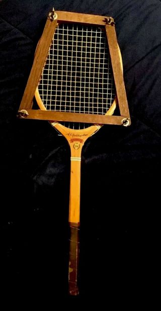 Rare 1905 A.  G.  Spalding & Bros Greenwood Tennis Racket With Wooden Press Holder
